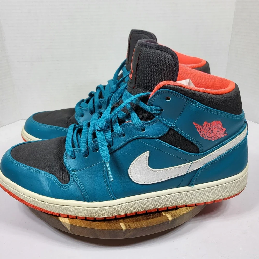 Jordan 1 Mid Mens Size 13 Tropical Teal Good 554724-308 Infrared Black
